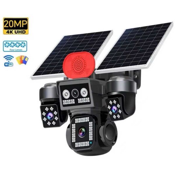 Caméra solaire Hieasy AOV 20MP à quatre objectifs 24 heures, carte SIM 4G, couleur intégrale, deux panneaux solaires, caméra solaire 8K, CCTV sans fil extérieur, sécurité